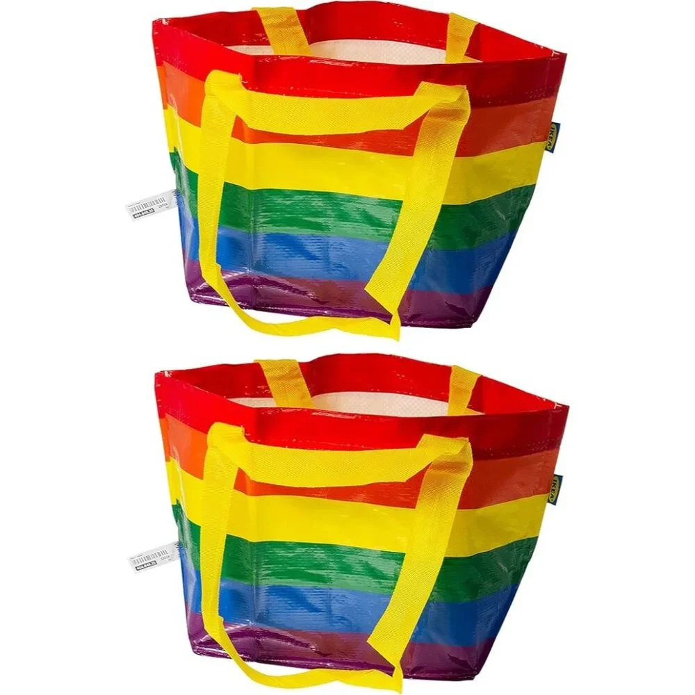 2 Ikea Storstomma Rainbow Reusable Small Shopping Carry Bag Multicolor Pride